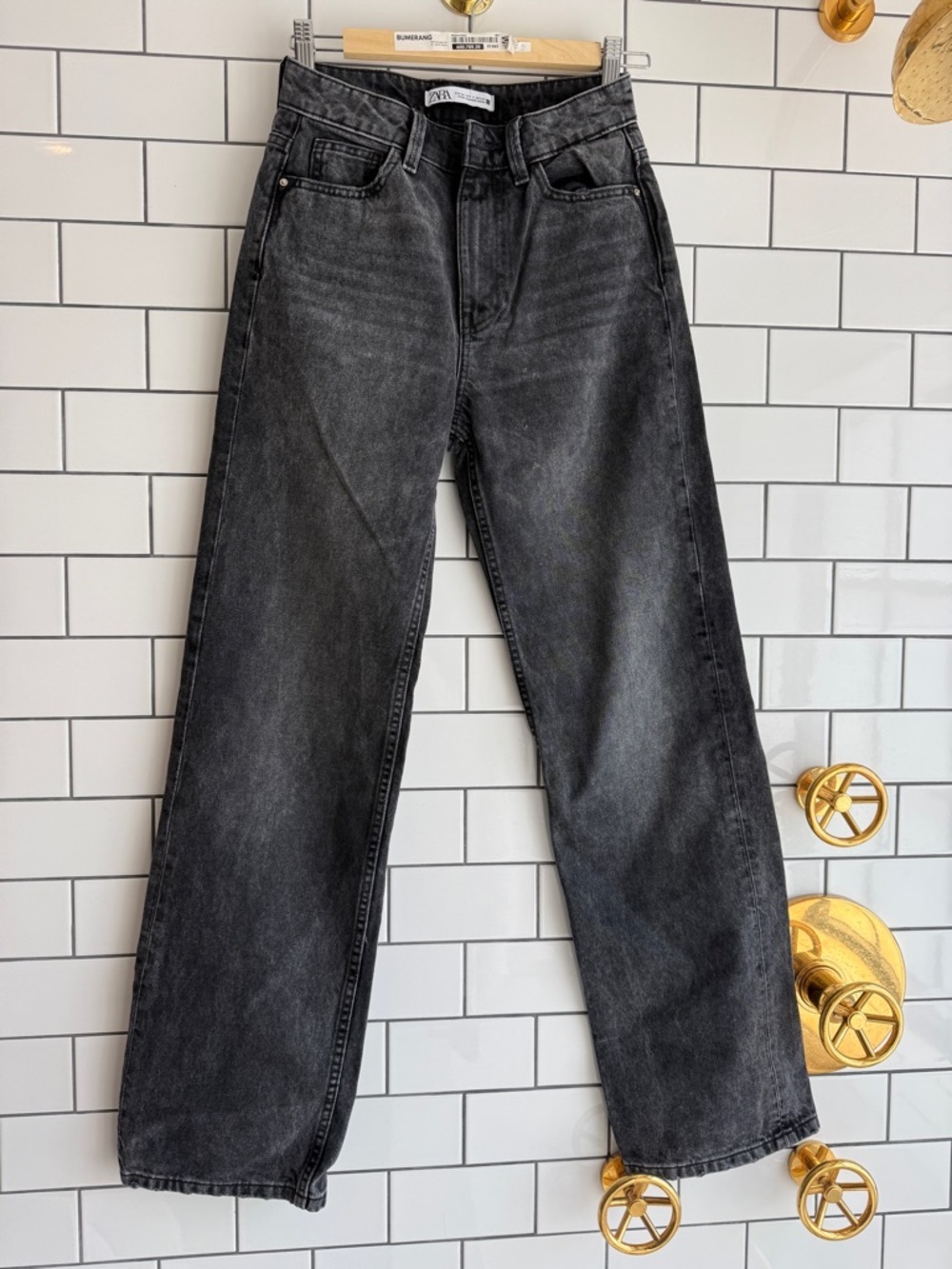Zara Black High-Rise Wide Leg Cut Jeans